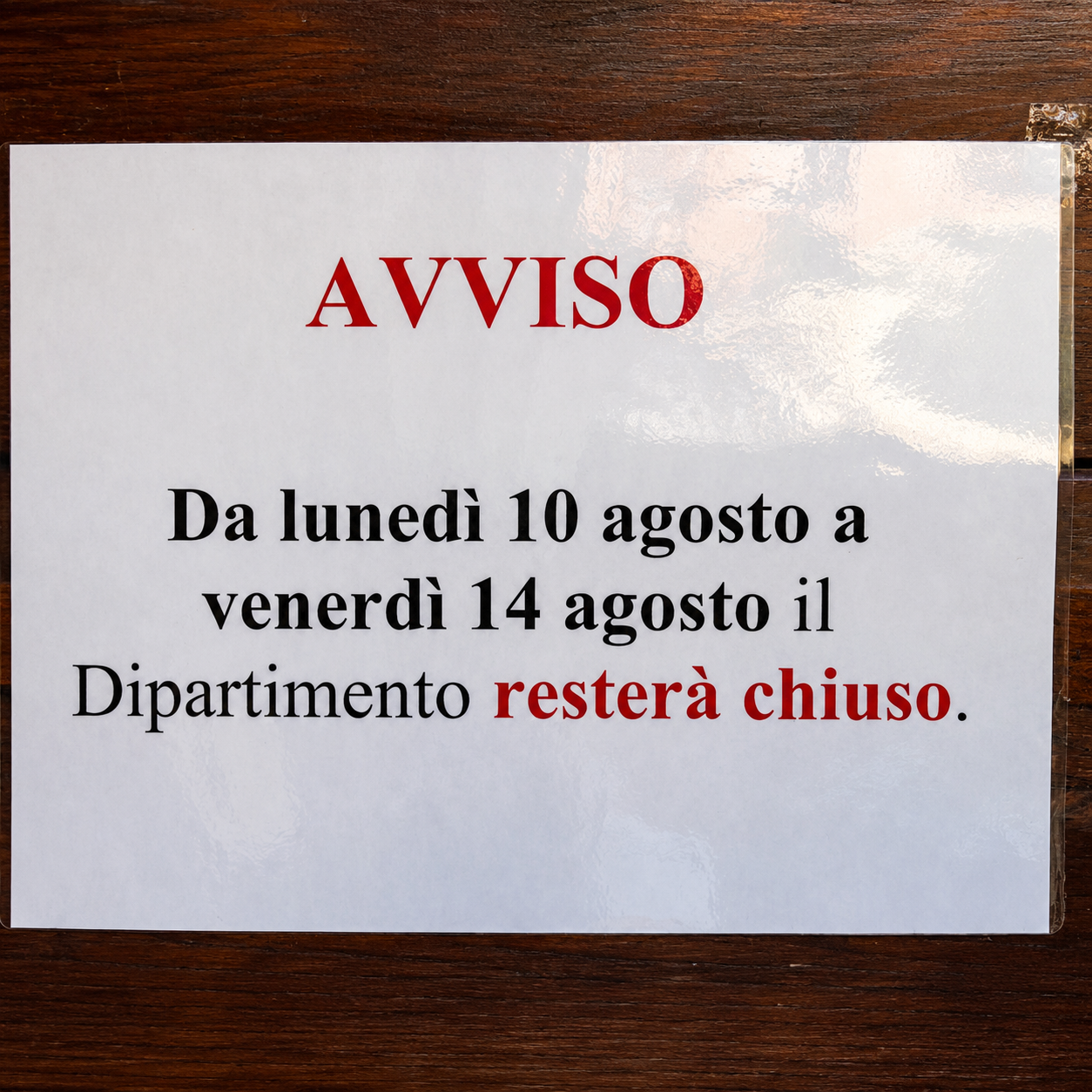 Chiusura settimana di ferragosto