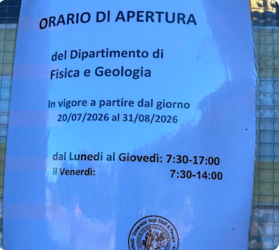 Orario estivo di apertura del Dipartimento